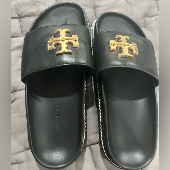 Tory Burch Everly Anatomic Lug Paris Nappa Slide black 5.5 beach - Picture 1 of 6